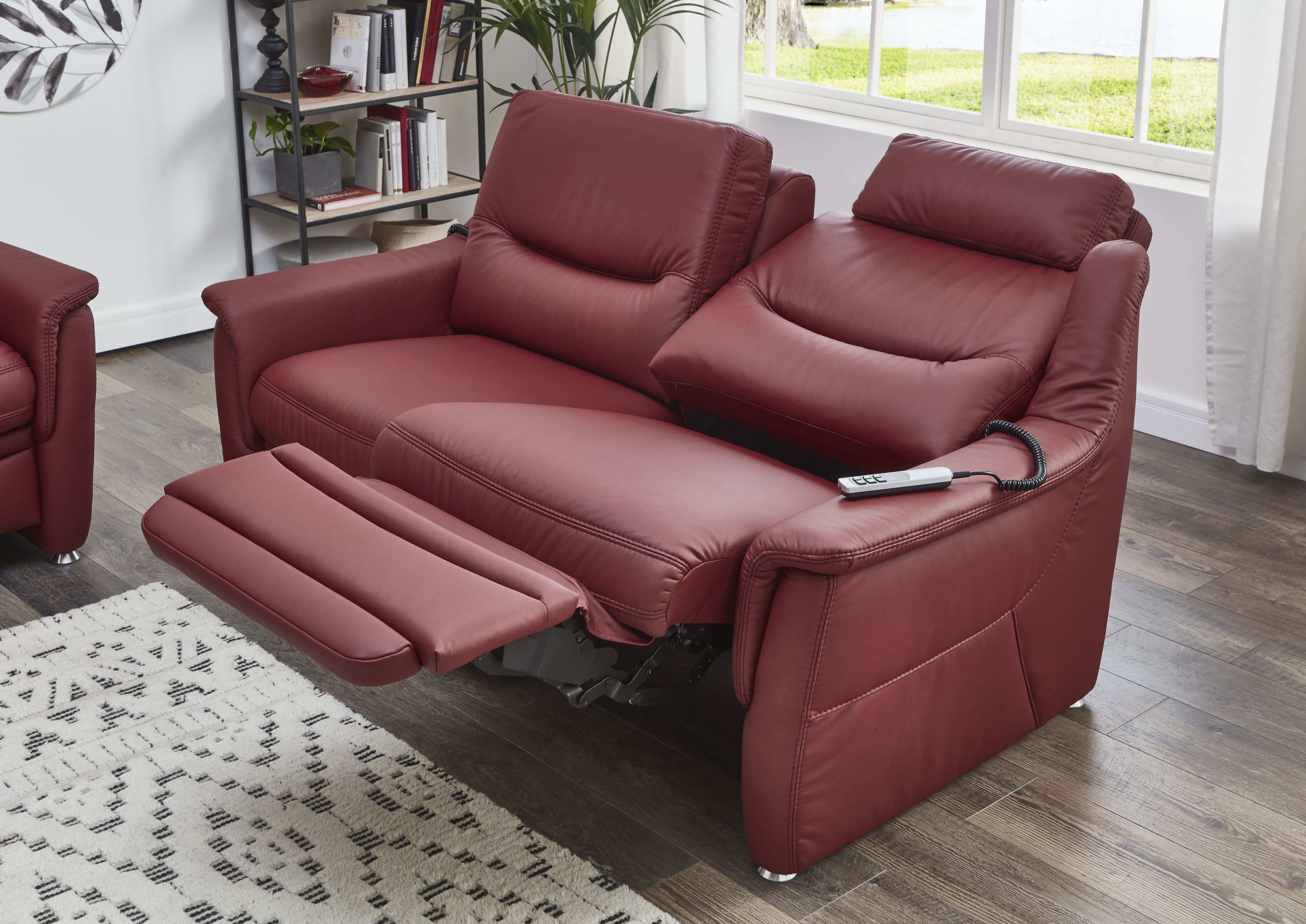 Elegantes Sofa in Leder Punch Merlot – mit Federke