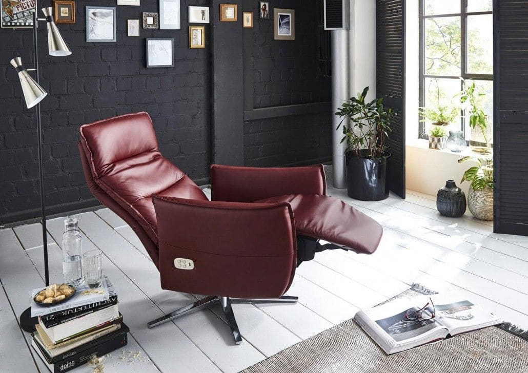 Einzelsessel in Leder in Dunkelrot