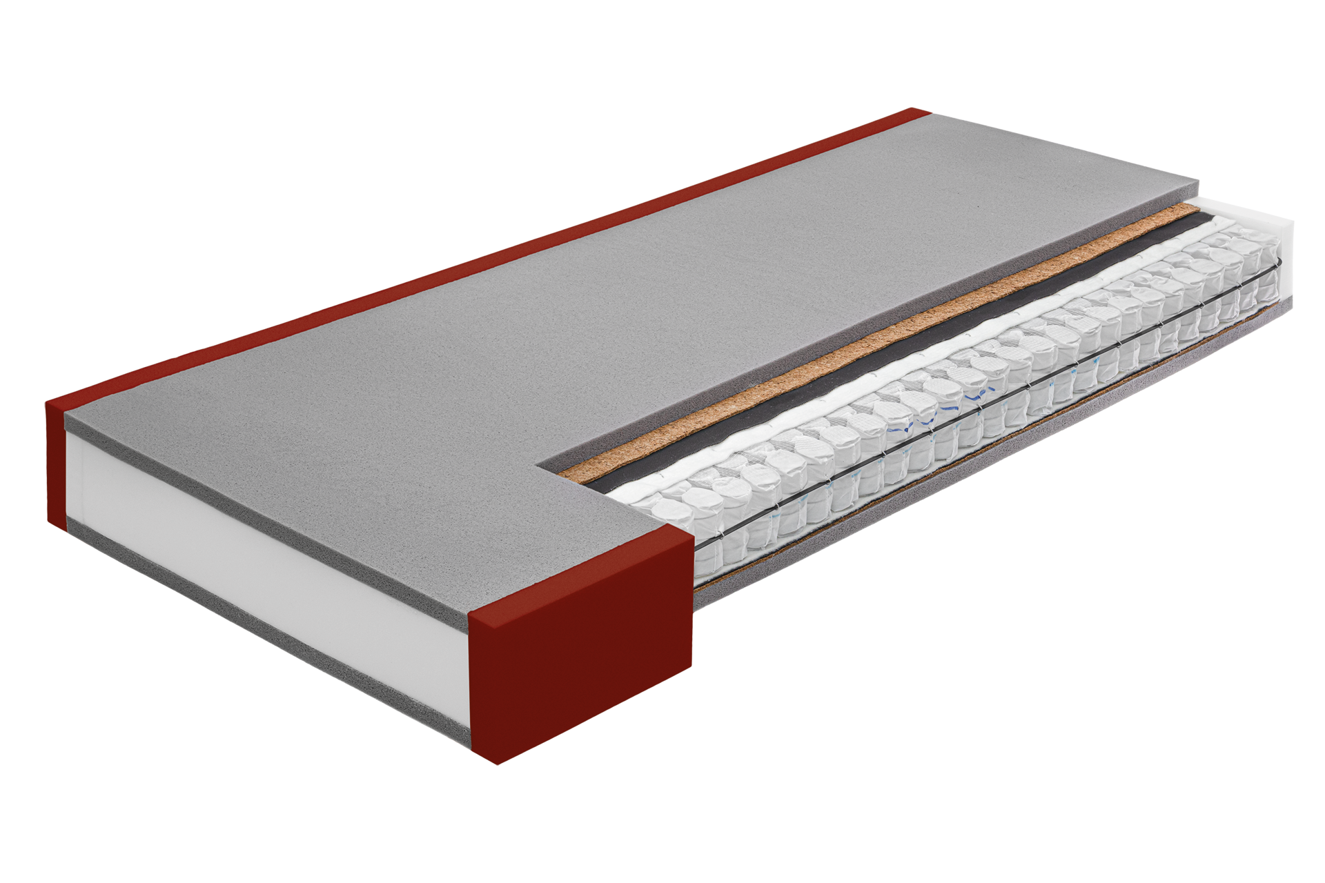 Medikontur Matratze, halbiert; linke Seite von innen, rechte Seite von Außen