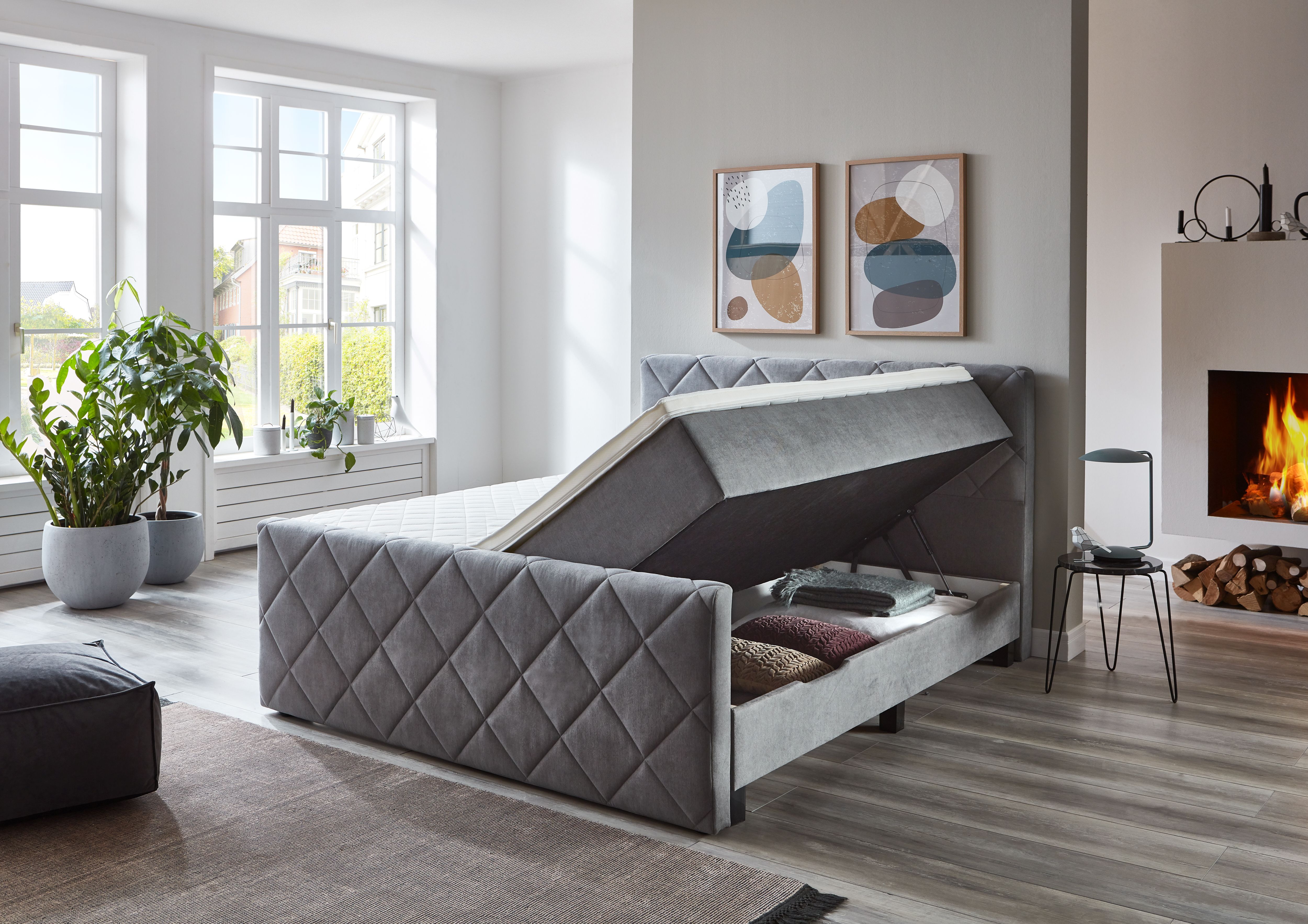 Boxspringbett in Silber/Lichtgrau