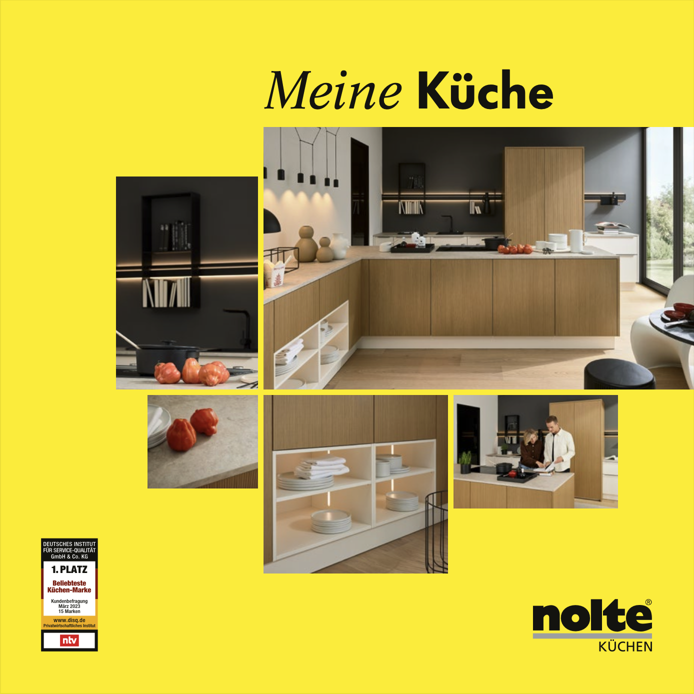 Collage von verschiedenen Küchen auf gelben Hintergrund