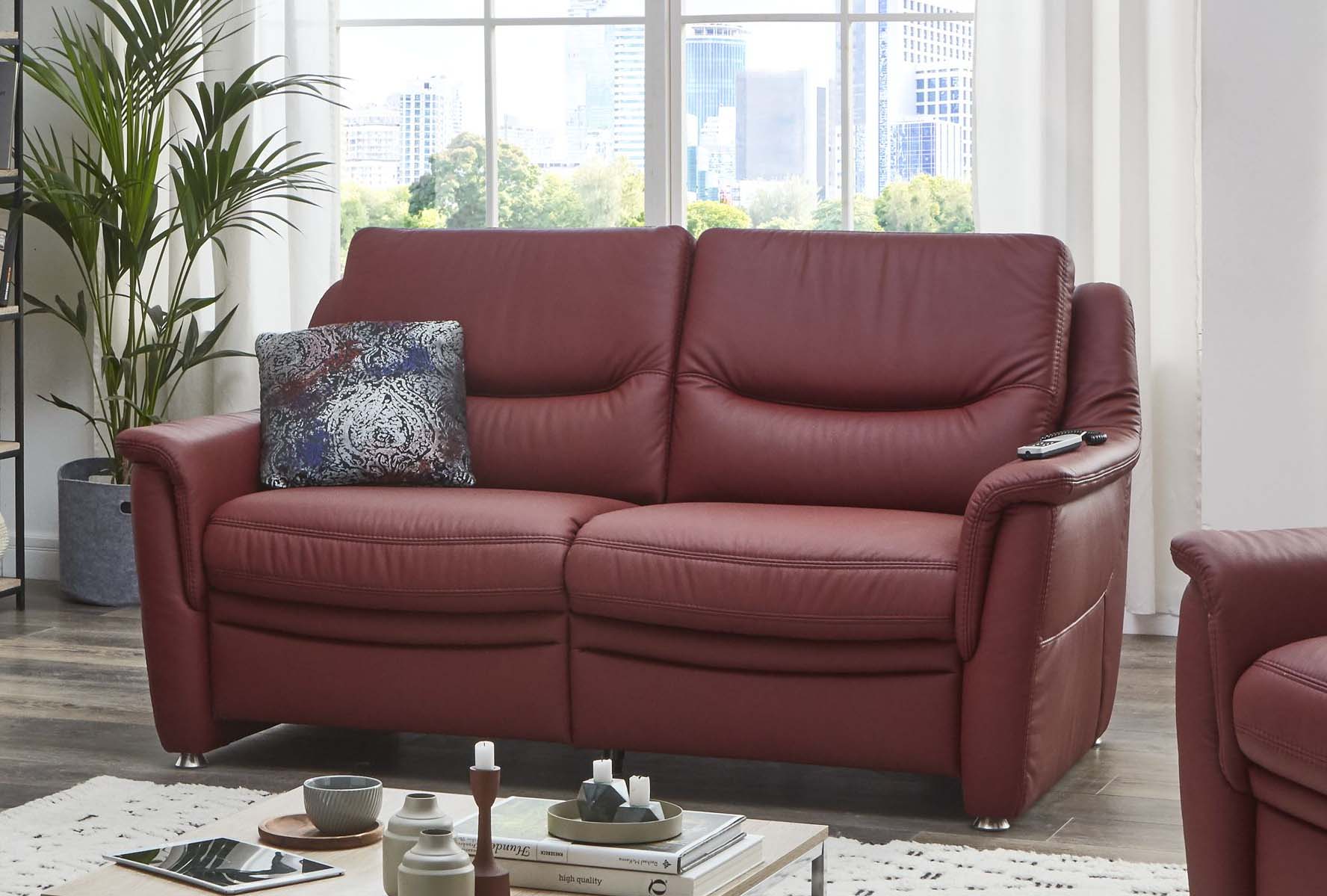 Elegantes Sofa in Leder Punch Merlot – mit Federke