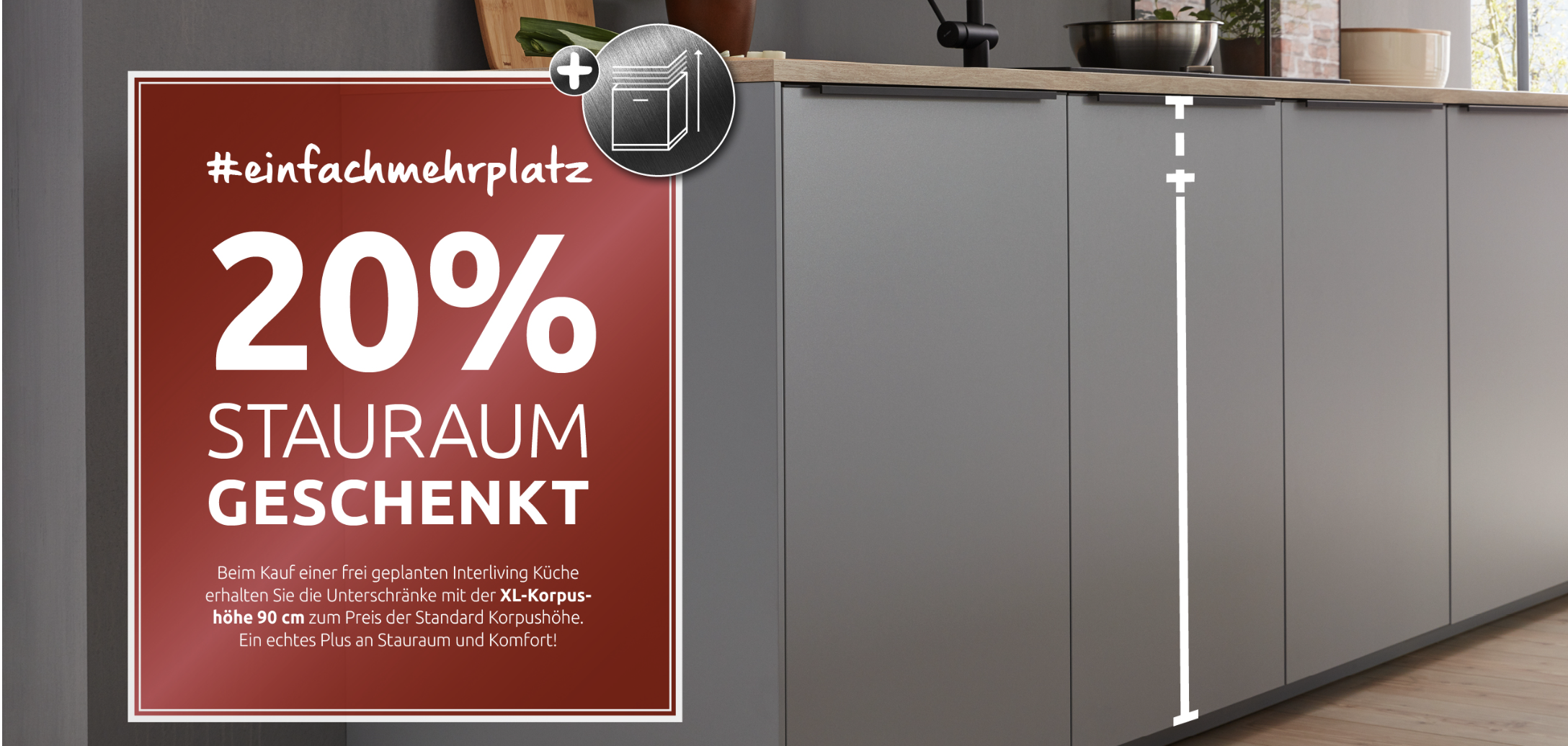 Aktion "20% mehr Stauraum geschenkt"; Nahaufnahme einer Küchenkommode