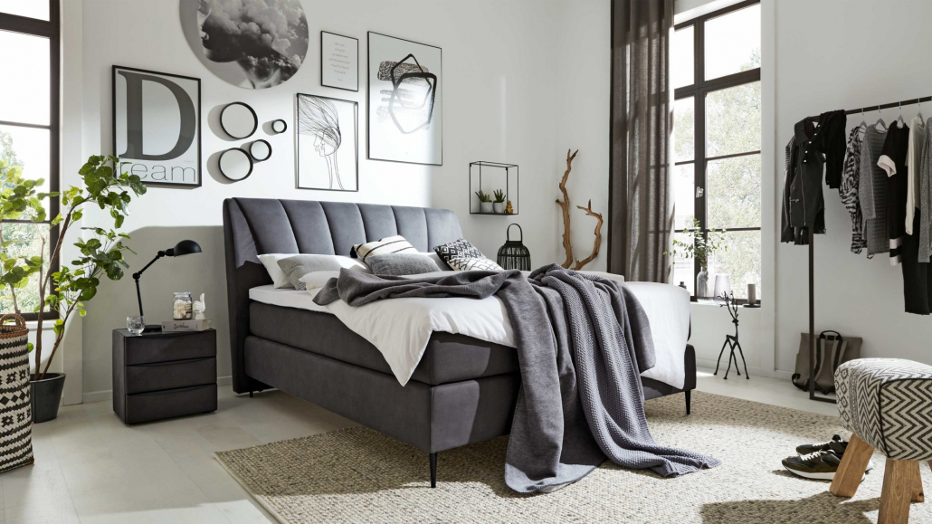 Graues Boxspringbett