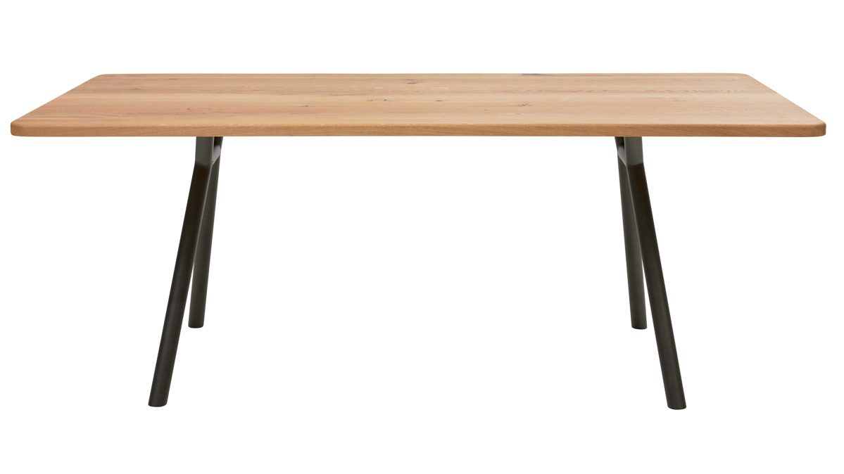 Heller Esszimmertisch mit schwarzem Gestell