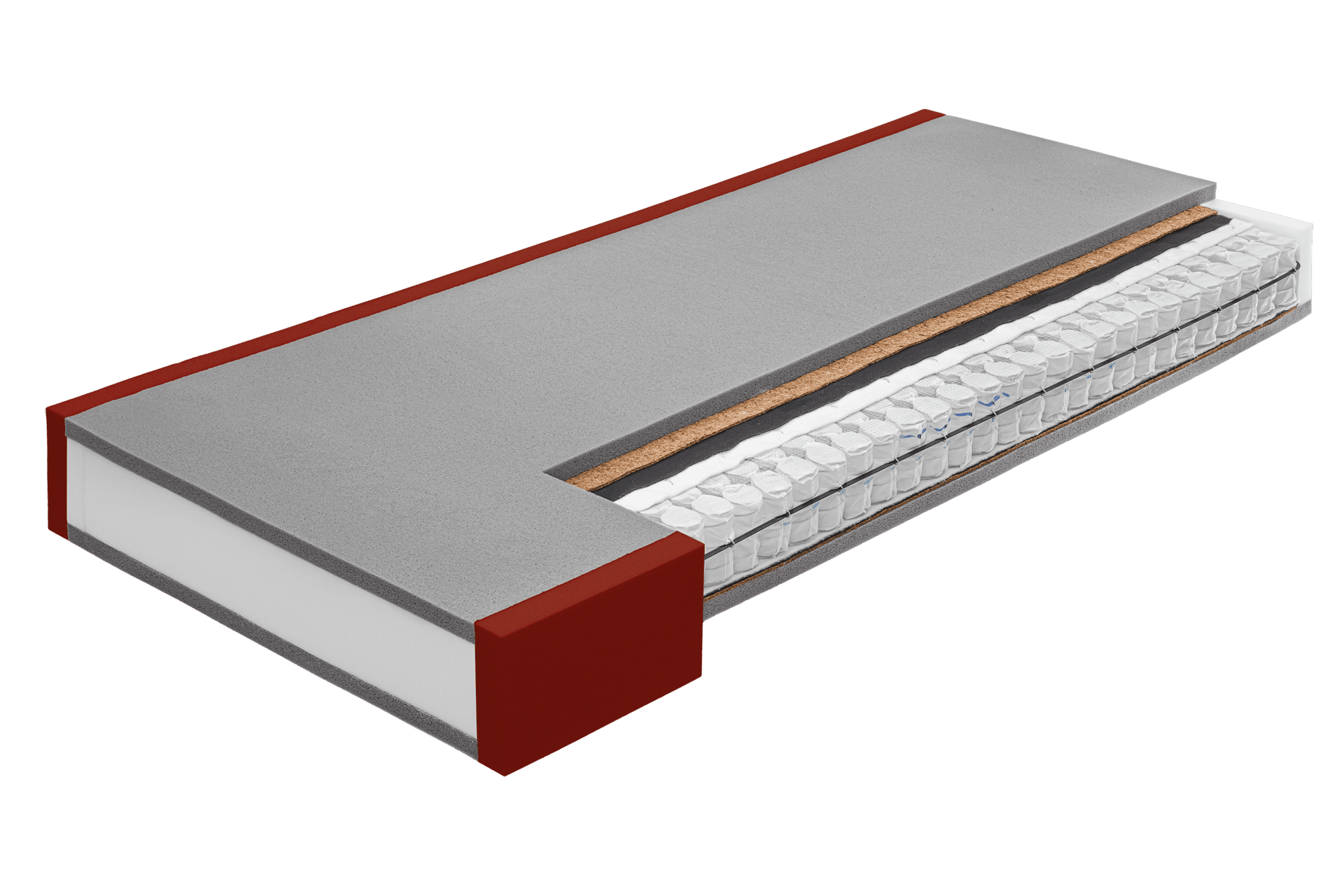 Medikontur Matratze, halbiert; linke Seite von innen, rechte Seite von Außen