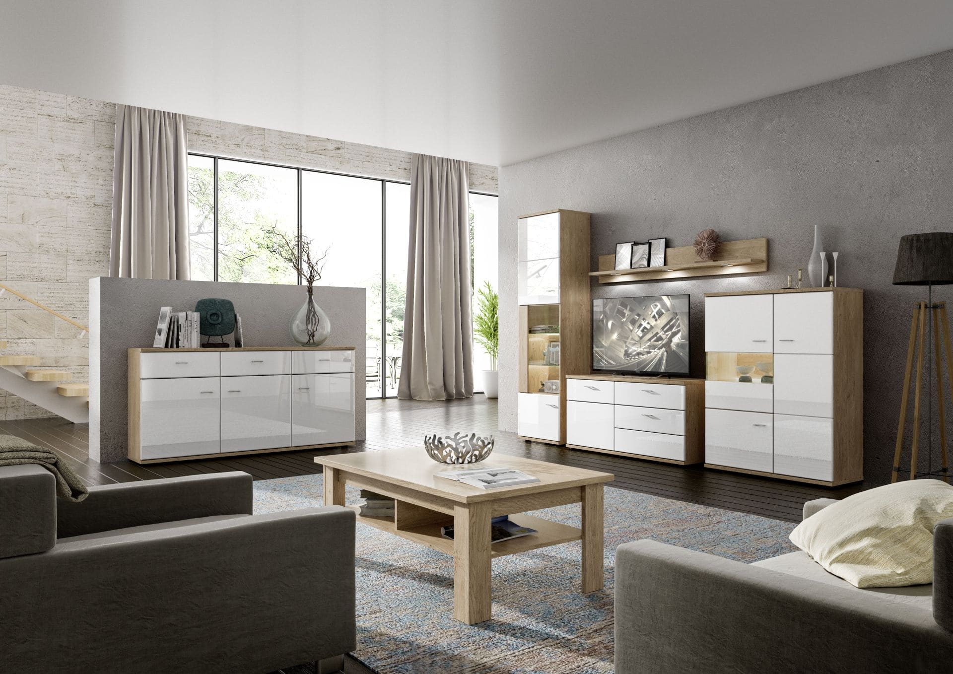 Wohnwand aus Wildeiche 