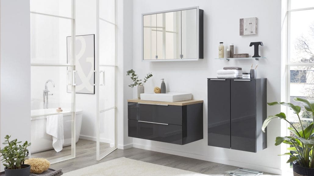 Badezimmer Hochglanzoptik Grau Modern