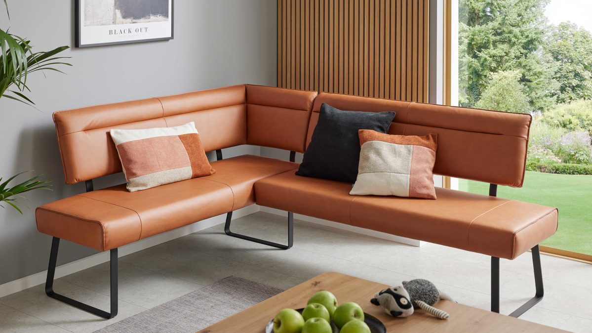 Eckbank Lederoptik in dunklem Orange