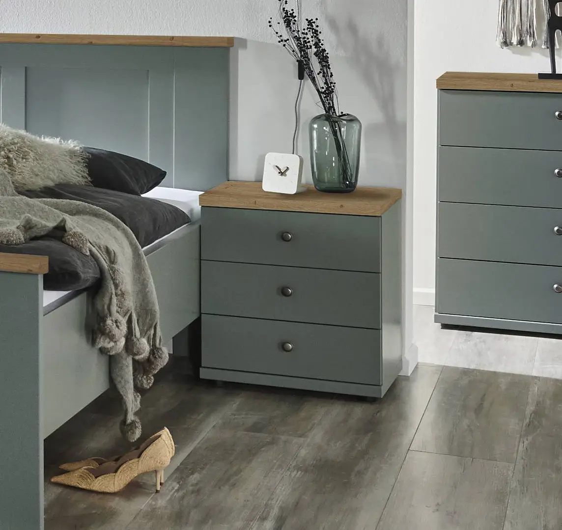 Nachtschrank im Salbeigrün-Dekor