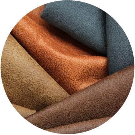 Microfaser in Orange, Hellbraun, Dunkelbraun und Petrol