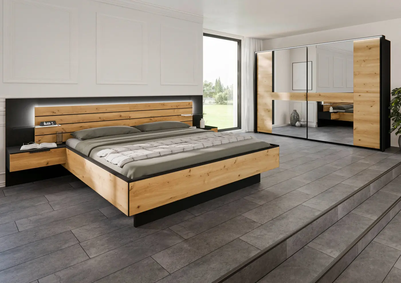 Schlafzimmer inklusive Passpartout mit Beleuchtung