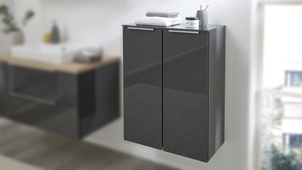 Badezimmerschrank Hochglanzoptik Dunkelgrau