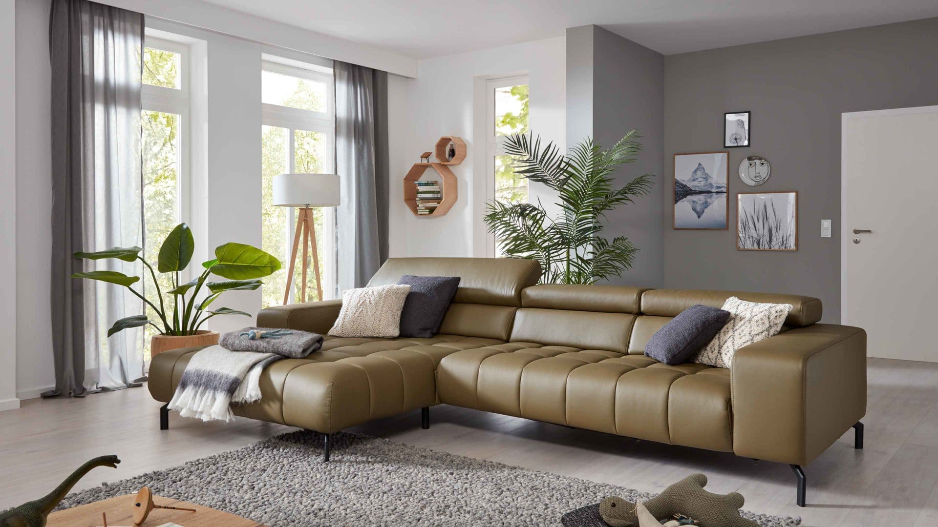 Ecksofa Olivgrün aus Leder