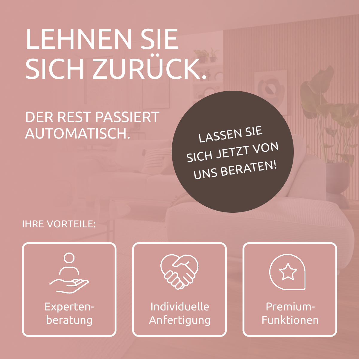 Informationsbild zu den Vorteilen einer persönlichen Beratung auf lachsfarbenen Hintergrund