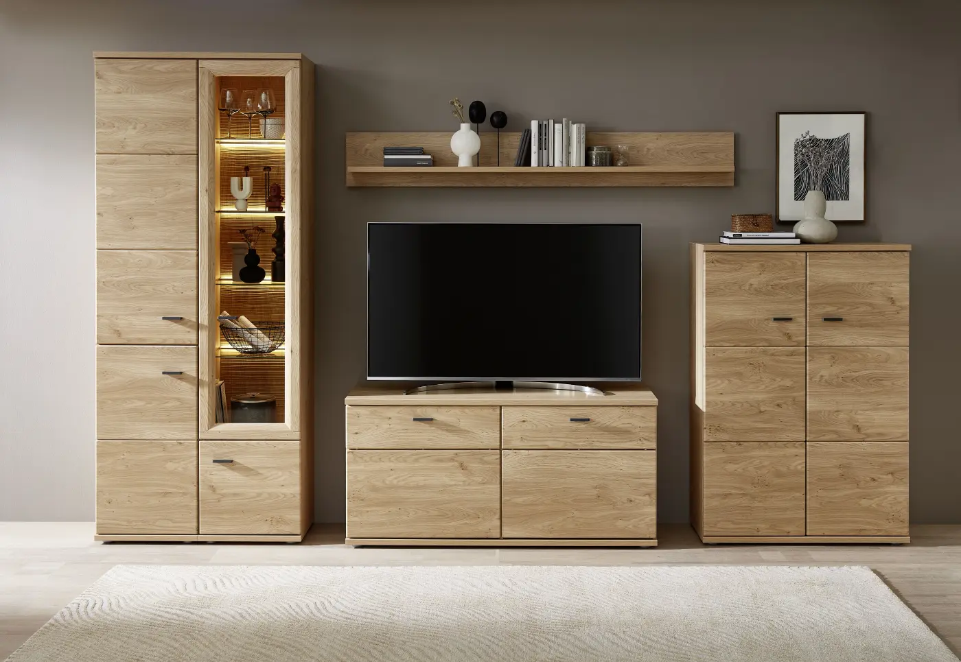 Wohnwand - Moderne Kombination in Wildeiche