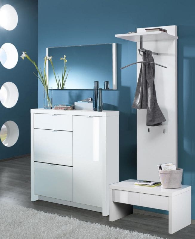 Garderobe Weiß Hochglanz Set